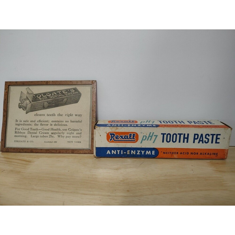 1922 Colgate Ribbon Dental Creme Advertisement 4.5" x 3.25" Framed & Rexall Lot